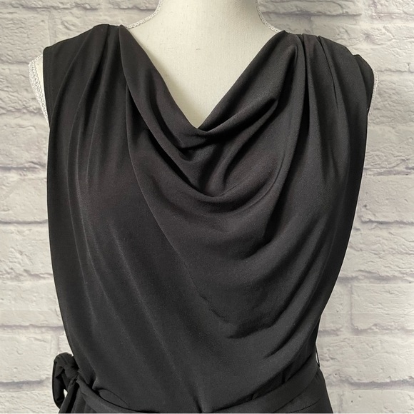 RW & CO Cowl Neck Sleeveless Tie Waist Midi Little Black Dress Size Medium - Picture 4 of 10